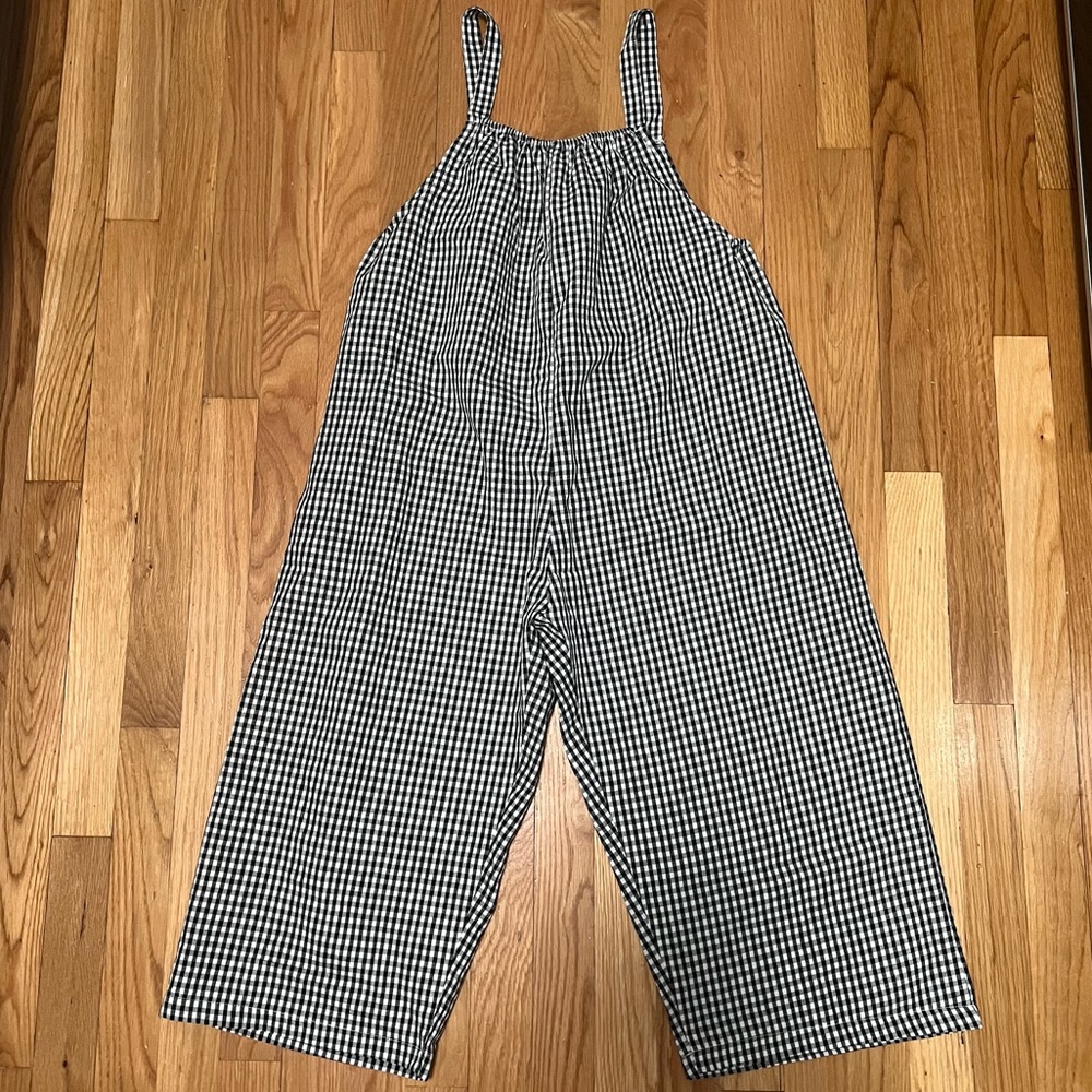 Girls wide leg crop gingham jumpsuit